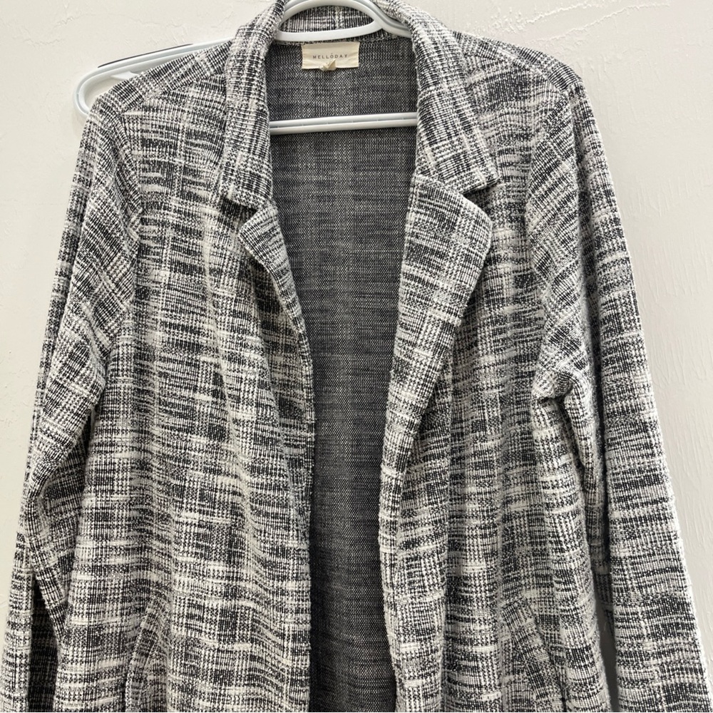 Melloday Cardigan Jacket Womens Large Black White Good Tweed Knit CKL189062-TM - Picture 2 of 7